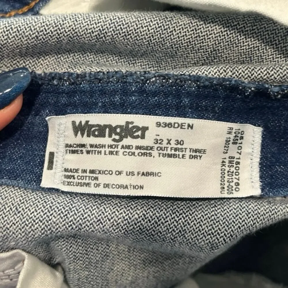 Wrangler Mens Straight Jeans Mid Rise Denim Cotton Dark Wash Blue Size 32x30